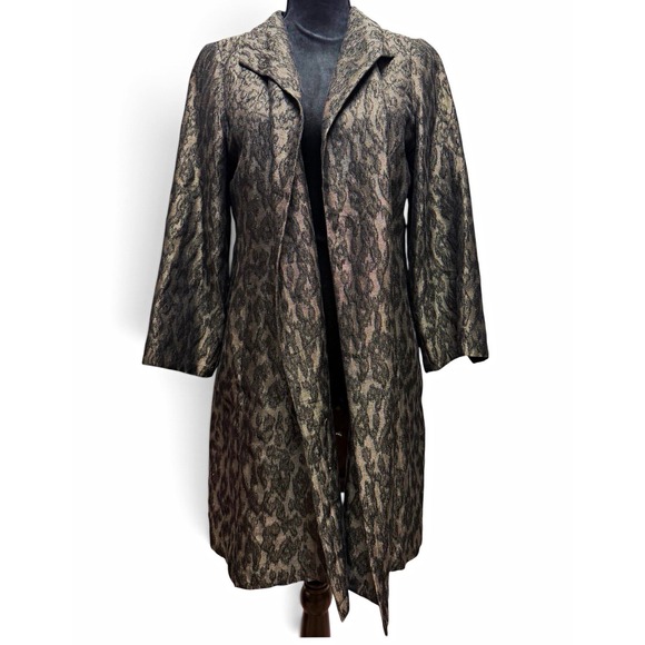 Eileen Fisher Jackets & Blazers - Eileen Fisher Metallic Jacquard Long Topper Coat Black Bronze Silk Cotton Blend